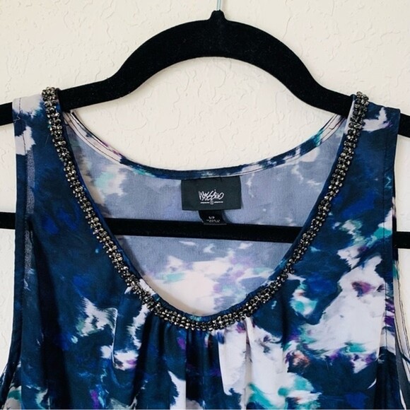 Mossimo Blouse Womens Small Blue Multicolor Sleeveless Scoop Neck Beaded Work - Picture 4 of 7